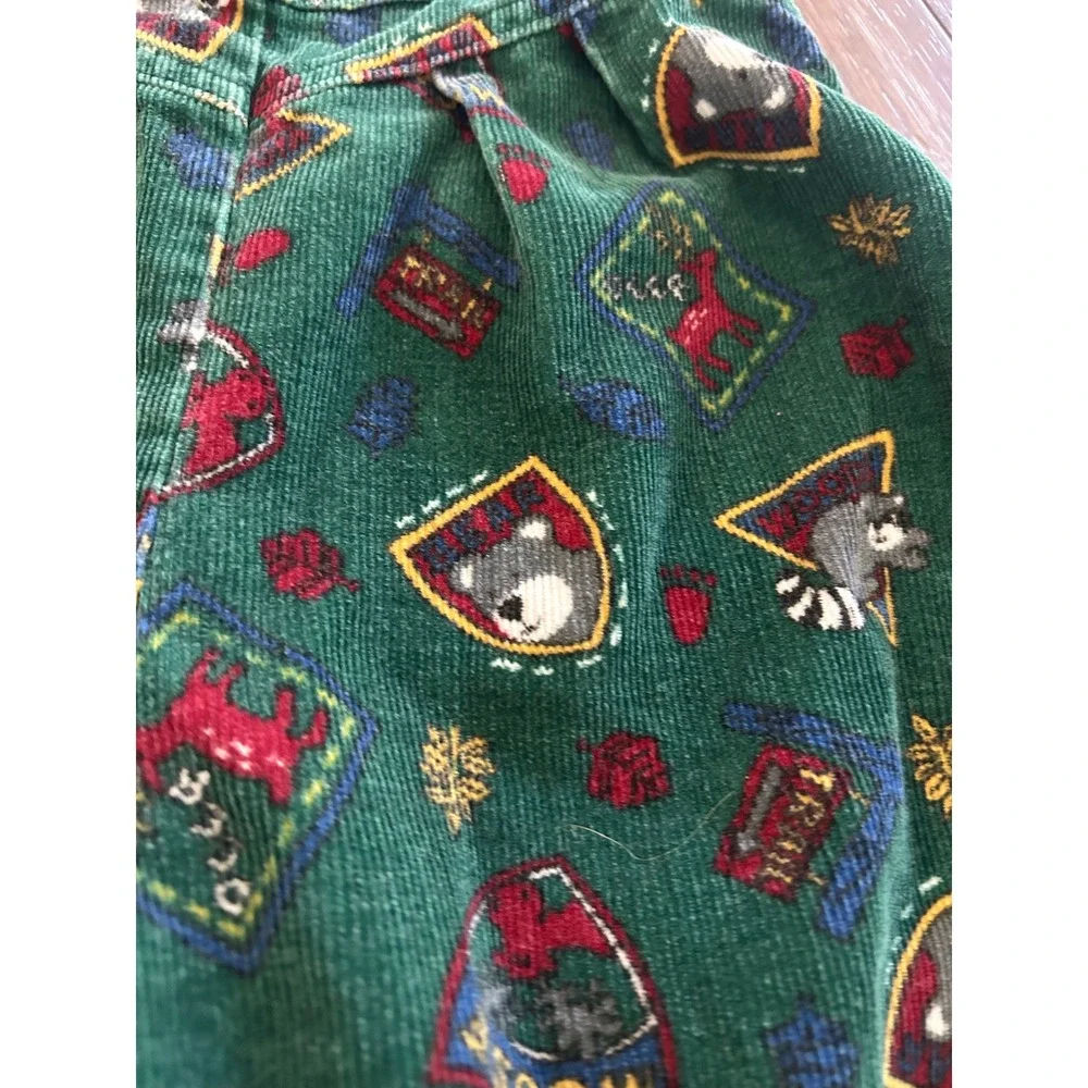 Vintage Baby Bgosh OshKosh Green Corduroy Woodland Animal Overalls 24M Made USA